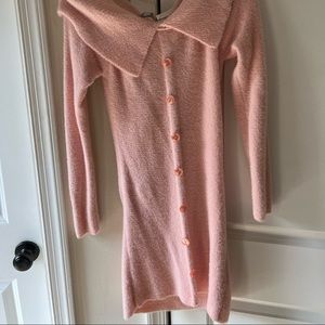 Pink off shoulder fuzzy dress